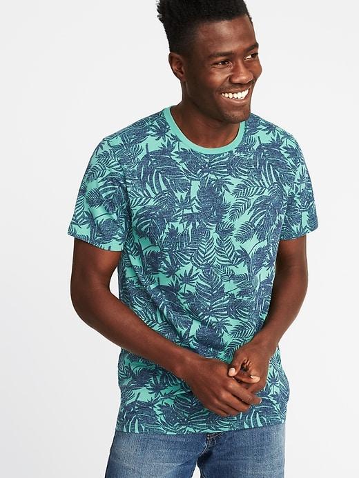 Old Navy Mens Soft-washed Printed Crew-neck Tee For Men Teal Palm Print Size Xl