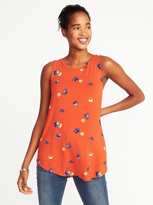 Old Navy Womens Luxe Printed Curved-hem Tank For Women Red Print Size Xxl
