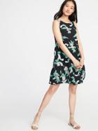 Old Navy Womens Sleeveless Tiered Swing Dress For Women Black Print Size Xl