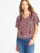 Old Navy Womens Printed Tie-neck Top For Women Red Print Size Xs