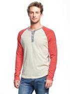 Old Navy Tri Blend Jersey Raglan Sleeve Henley For Men - Oatmeal