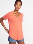 Old Navy Womens Luxe Curved-hem V-neck Tee For Women Briquette Size L
