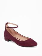 Old Navy Sueded Ankle Strap Ballet Flats For Women - Oxblood