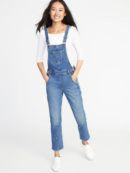 Old Navy Womens Straight-leg Denim Overalls For Women Karina Blue Wash Size 0