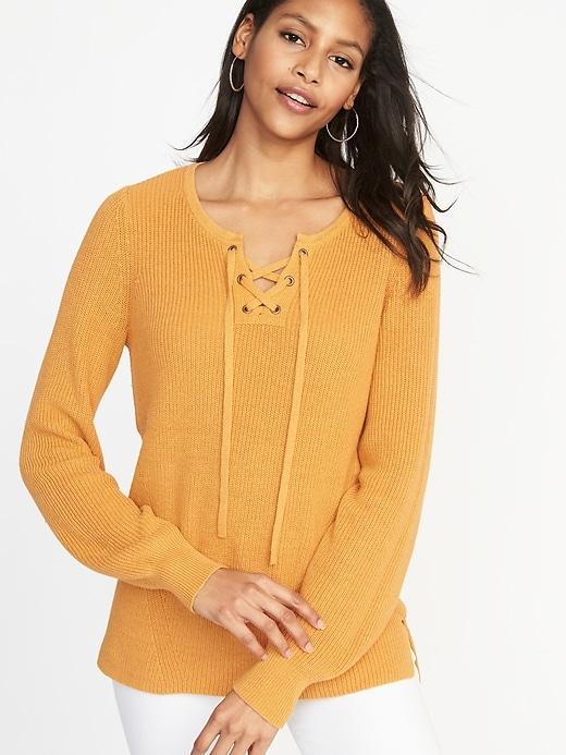 Old Navy Womens Lace-up Sweater For Women Squash Size Xl