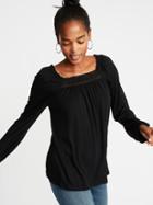 Old Navy Womens Ruffled Lace-yoke Square-neck Blouse For Women Black Size Xs