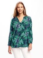 Old Navy Relaxed Lightweight Blouse For Women - Green Palm Leaf