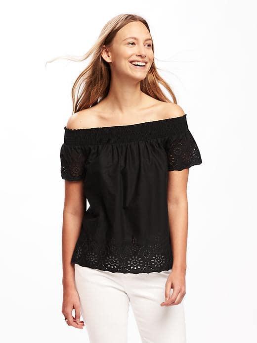Old Navy Off The Shoulder Cutwork Top For Women - Blackjack