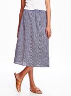 Old Navy Pull On Linen Midi Skirt For Women - Blue Stripe