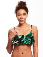 Old Navy Ruffle Trim Bandeau Bikini Top For Women - Green Palm Leaf