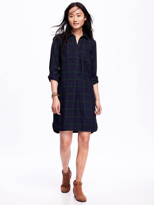 Old Navy Plaid Shirt Dress For Women - Large Green Plaid