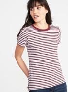 Old Navy Womens Slim-fit Brushed Jersey Tee For Women Burgundy Stripe Size Xs
