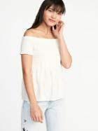 Old Navy Womens Smocked Off-the-shoulder Peplum Top For Women Creme De La Creme Size Xs