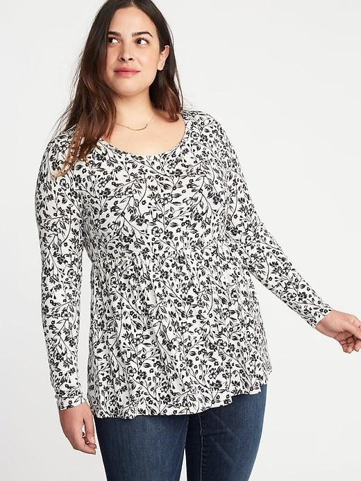 Old Navy Womens Relaxed Jersey Plus-size Peplum-hem Luxe Top White Floral Size 1x