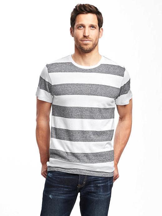 Old Navy Soft Washed Crew Neck Tee For Men - Wide Stripe White