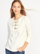 Old Navy Womens Relaxed Lace-up French-terry Sweatshirt For Women Creme De La Creme Size S