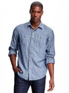 Old Navy Classic Chambray Pocket Shirt For Men - Chambray Blue