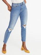 High-rise Secret-slim Pockets Distressed Power Straight Ankle Jeans For Women