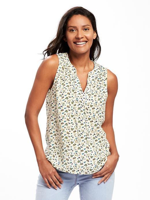 Old Navy Relaxed Tie Front Tank For Women - White Floral