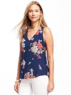 Old Navy Relaxed Cutout Back Blouse For Women - Navy Floral Top