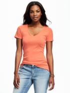 Old Navy Fitted V Neck Tee For Women - Guava Nectar