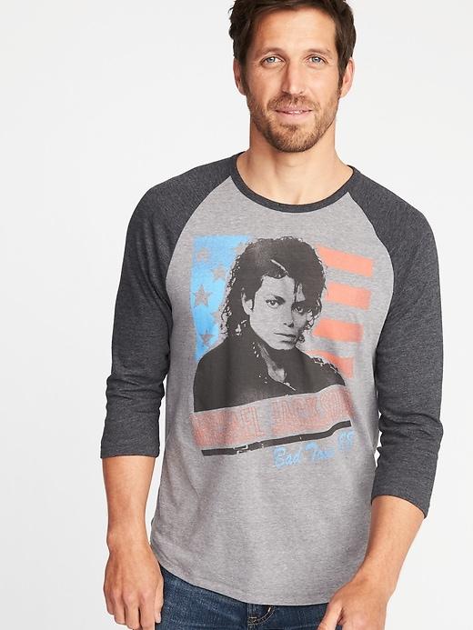 Old Navy Mens Michael Jackson Bad Tour ';88 Raglan Tee For Men Medium Gray Heather Size L