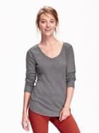 Old Navy V Neck Waffle Knit Tee Size L Tall - Heather Gray