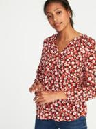 Old Navy Womens Relaxed Tie-neck Blouse For Women Red Floral Size M