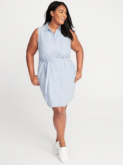 Old Navy Womens Sleeveless Plus-size Tie-belt Shirt Dress Blue Stripe Size 4x