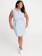 Old Navy Womens Sleeveless Plus-size Tie-belt Shirt Dress Blue Stripe Size 4x