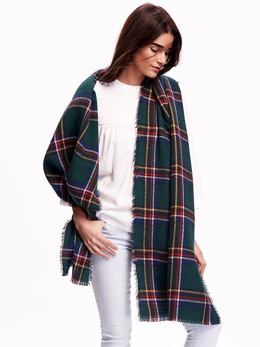 Old Navy Brushed Flannel Scarf - Large Green Plaid