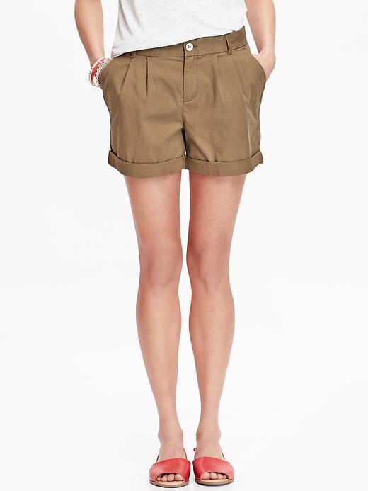 Old Navy Womens Pleated Twill Shorts 3 1/2&quot; Size 0 - Braised Tofu
