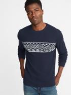 Old Navy Mens Built-in Flex Thermal-knit Tee For Men Fair Isle Chest Stripe Size L