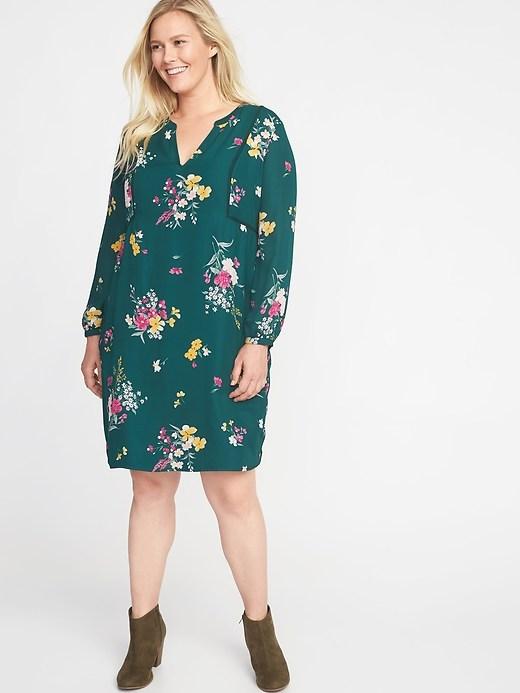 Old Navy Womens Georgette Plus-size Swing Dress Dark Green Floral Size 1x