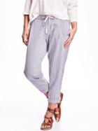 Old Navy Linen Cropped Pants For Women - Blue Stripe