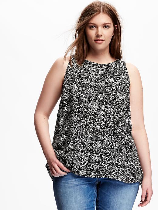 Old Navy Sleeveless Floral Trapeze Top For Women - White/black