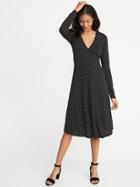 Old Navy Womens Fit & Flare Bracelet-sleeve Dress For Women Black/cream Dots Size S