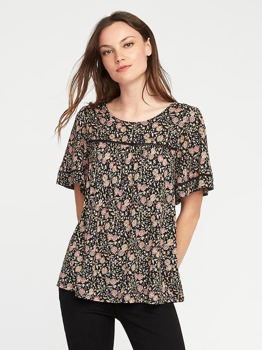 Old Navy Eyelet Trim Swing Top For Women - Black Floral
