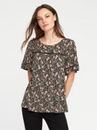 Old Navy Eyelet Trim Swing Top For Women - Black Floral