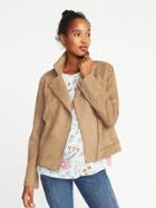 Old Navy Womens Sueded-knit Moto Jacket For Women Creme Caramel Size L