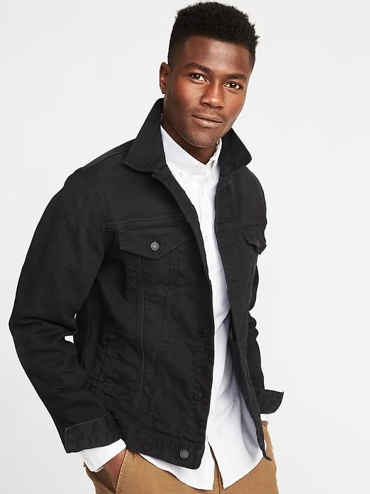 Old Navy Mens Built-in Flex Black Denim Jacket For Men Black Wash Size M