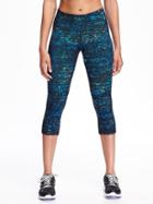 Old Navy Go Dry Mid Rise Printed Compression Crop For Women - Peacock Jewel