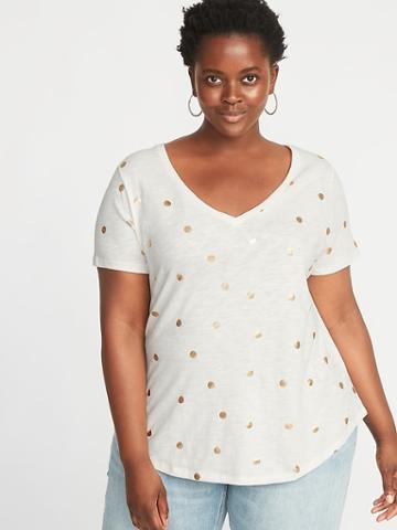 Old Navy Womens Everywear Foil Polka-dot Plus-size V-neck Tee Cream Polka Dot Size 1x