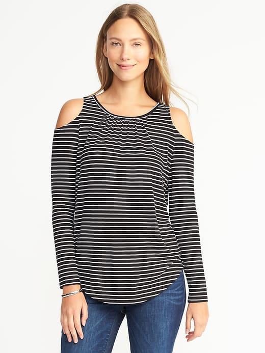 Old Navy Womens Relaxed Cold-shoulder Top For Women Black Stripe Top Size Xxl