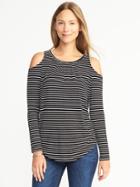 Old Navy Womens Relaxed Cold-shoulder Top For Women Black Stripe Top Size Xxl