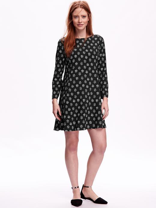 Old Navy Long Sleeve Swing Dress Size L Tall - Black Print