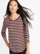Old Navy Womens Relaxed Plush-knit Tee For Women Burgundy Stripe Size Xl