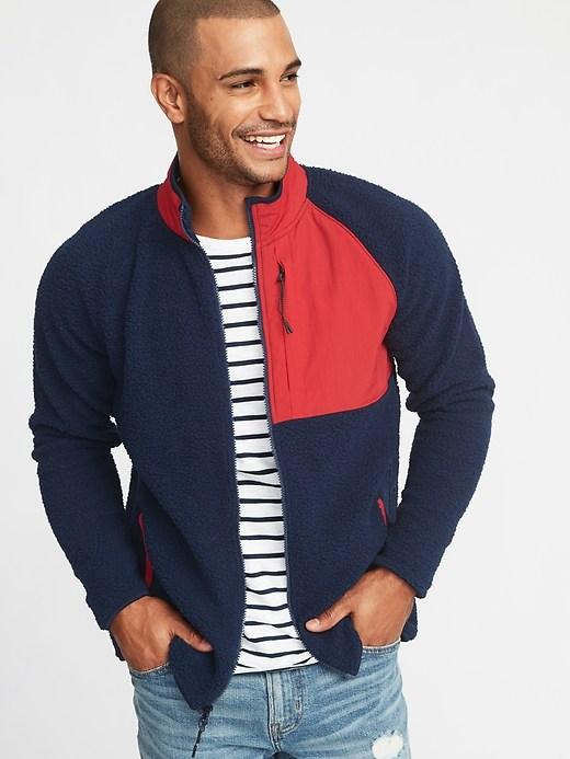 Old Navy Mens Go-warm Sherpa/nylon Zip Jacket For Men Blue Size L