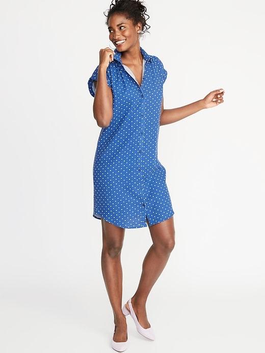 Printed Linen-blend Shirt Dress For Women