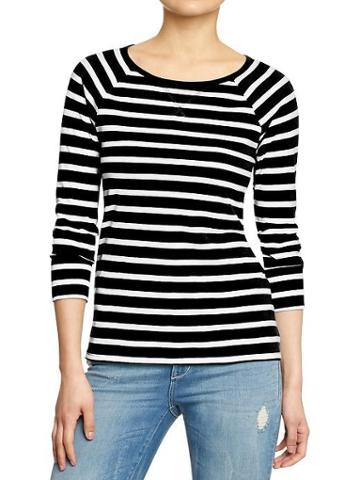 Old Navy Old Navy Womens Striped 3/4 Sleeve Tees - Black Stripe